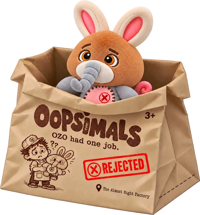 The open kraft bag reveals Moddles peeking out