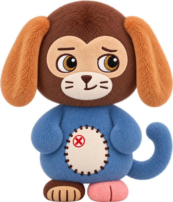 Fumble: monkey head, floppy dog ears, cat muzzle and blue body
