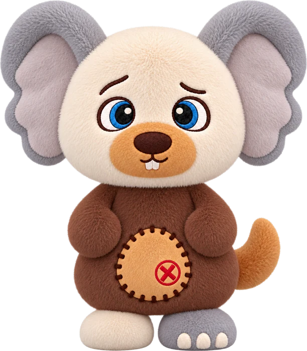 Jumble: ivory bunny head, large grey elephant ears, dog muzzle and brown body