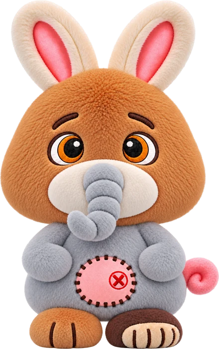 Moddles: caramel dog head, bunny ears, elephant trunk and grey body
